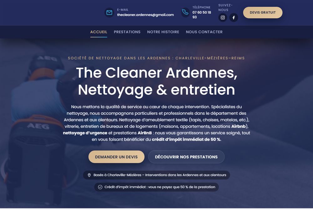 Aperçu du site internet réalisé pour The Cleaner Ardennes