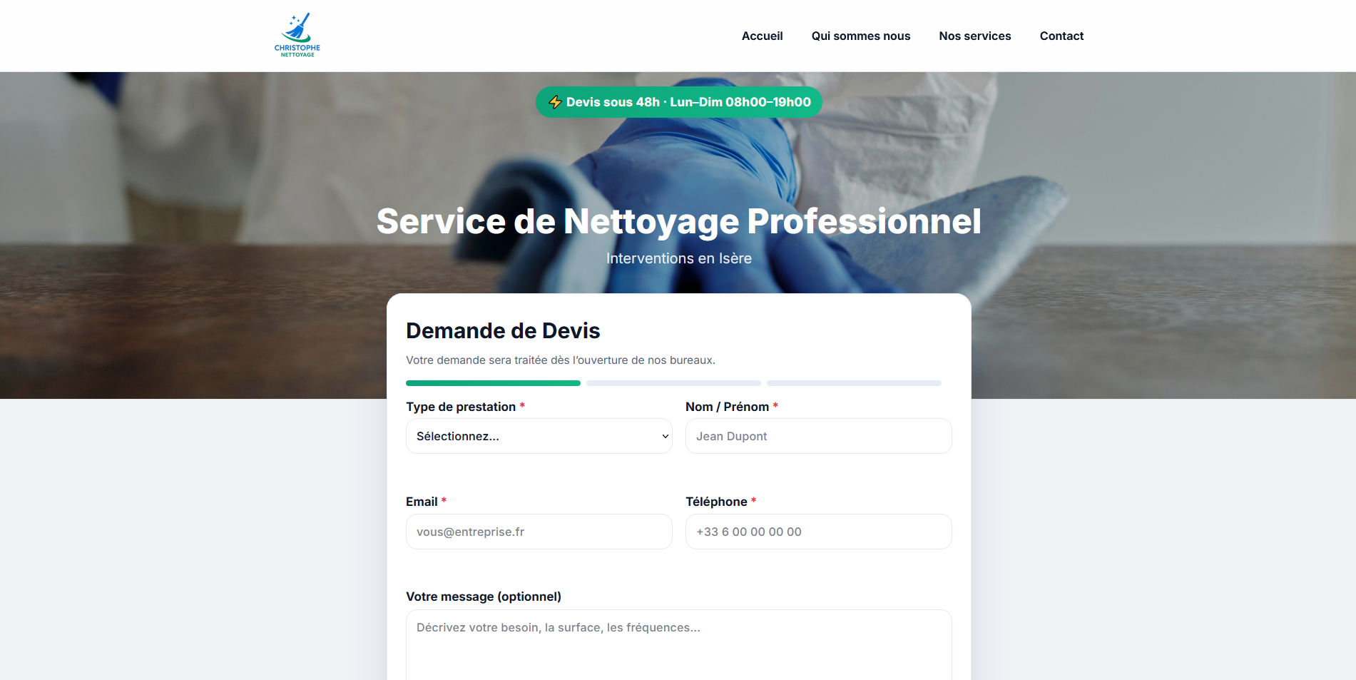 Exemple de landing page Menezia 2
